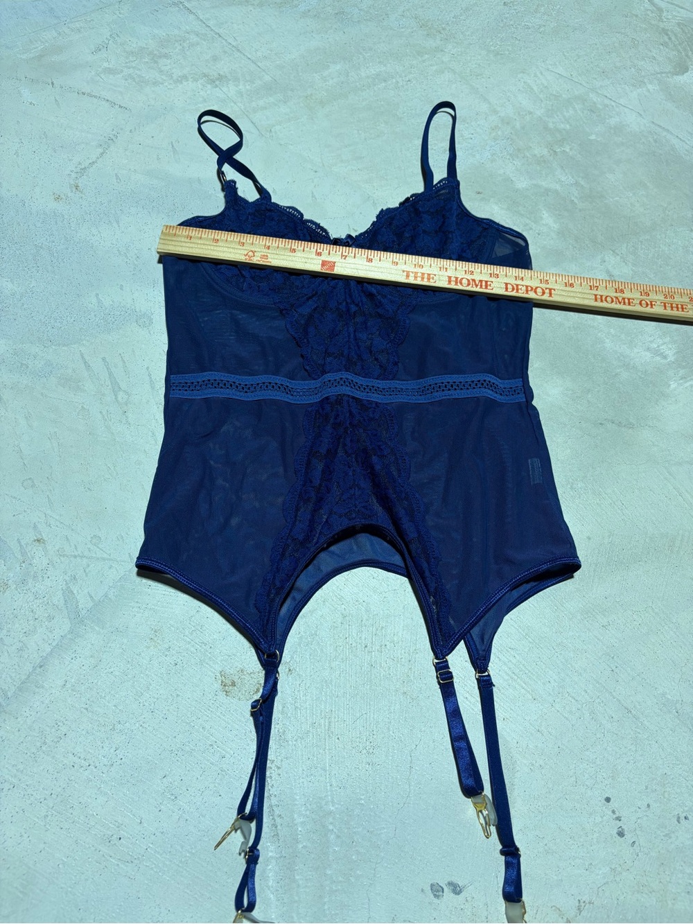 Navy Lace Gartered Bodysuit Intimates XL lingerie - Picture 6 of 6